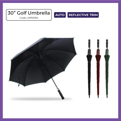 30in Golf Auto Umbrella w Reflective Trim (UM1003A) - Corporate Gift