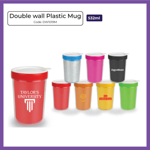 Double Wall Plastic Mug with Lid 532ml - Corporate Gift
